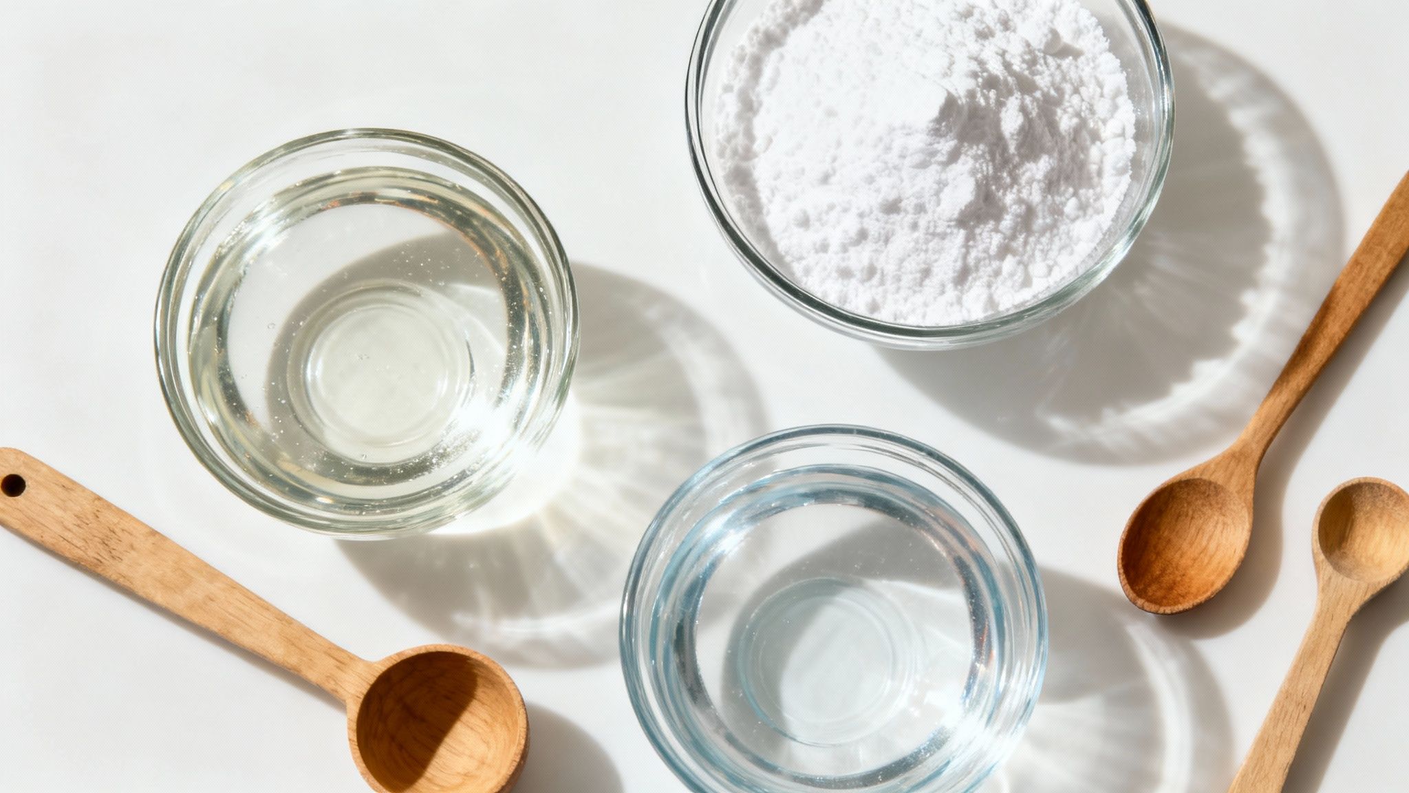 Image of natural cleaning ingredients like vinegar and baking soda next to a spray bottle on a clean carpet
