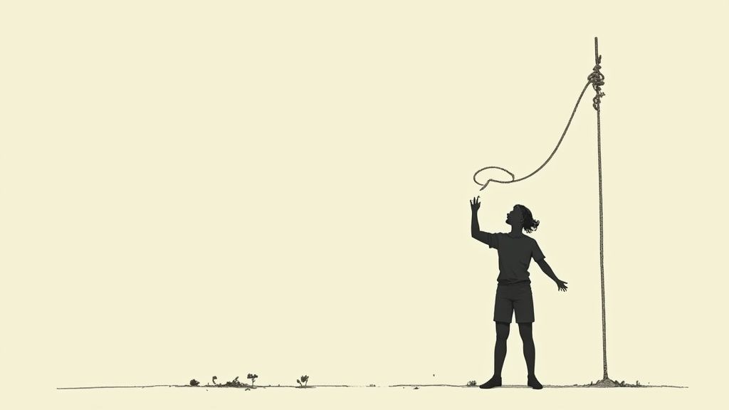 A person standing at a crossroads, with one path tangled and dark, and the other clear and bathed in light.