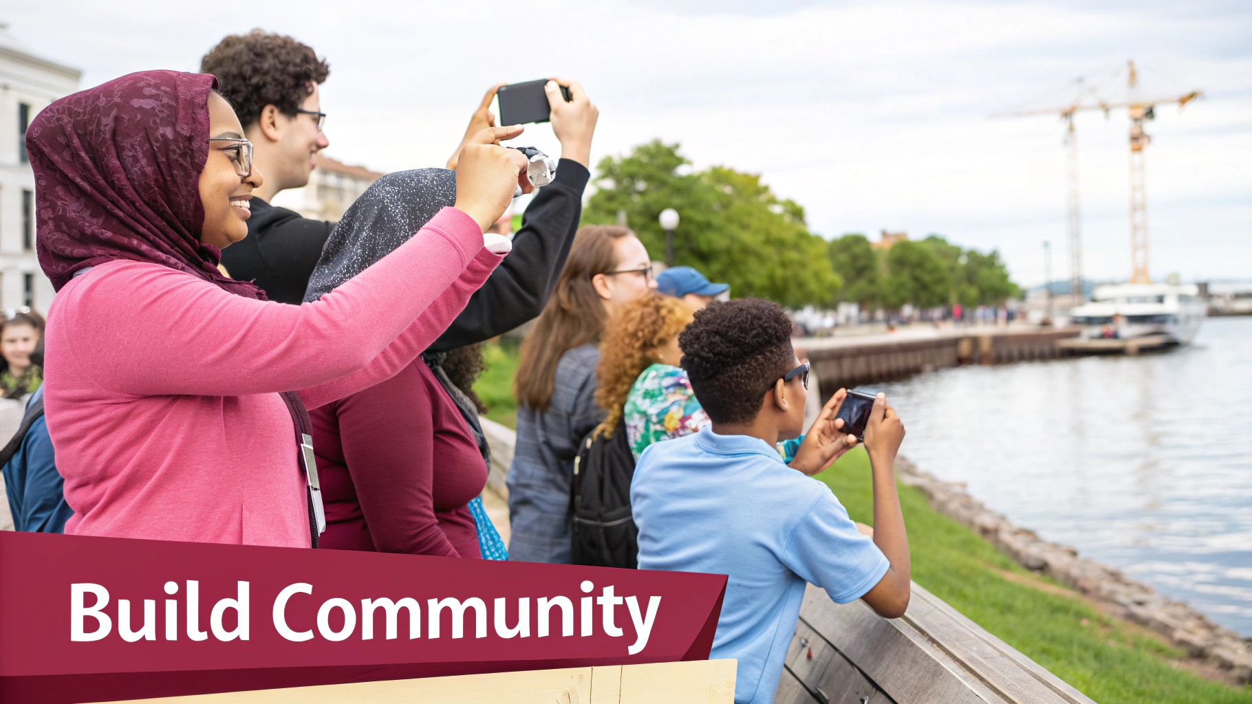 A person on a phone creating engaging social media content with Vancouver's cityscape in the background.