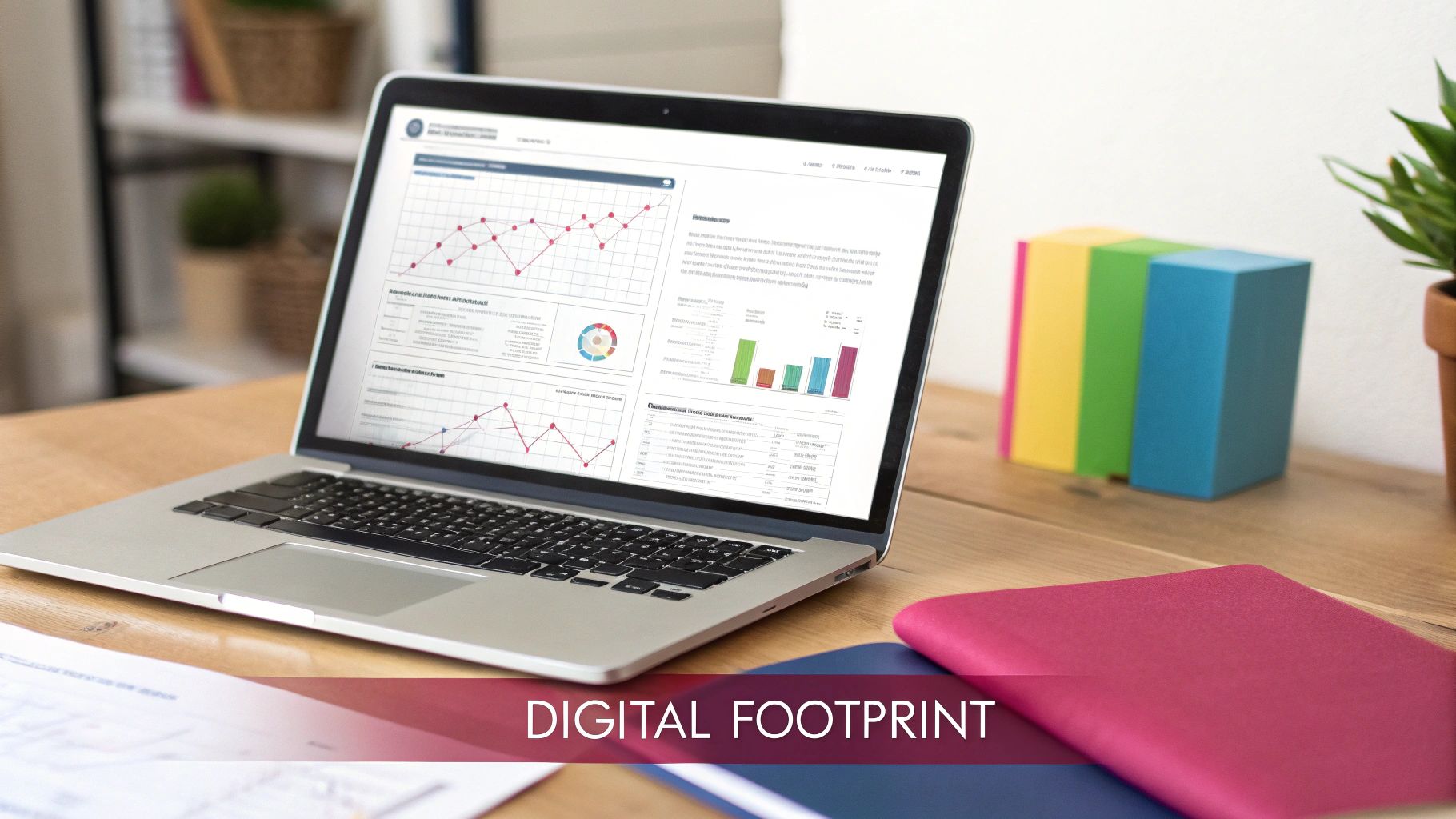A laptop showing web design elements next to a notepad with SEO strategies sketched out.