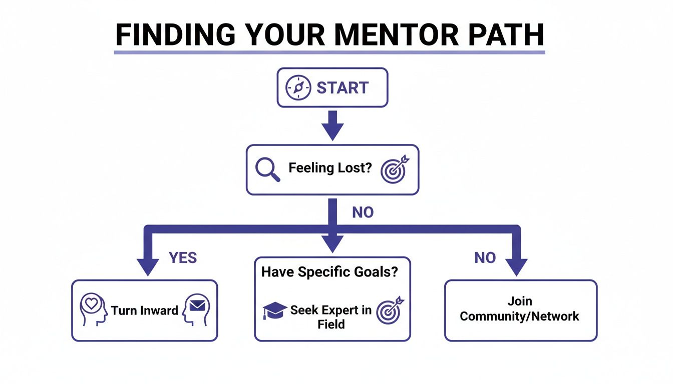 A flowchart illustrating the path to finding a mentor based on your current needs and goals.