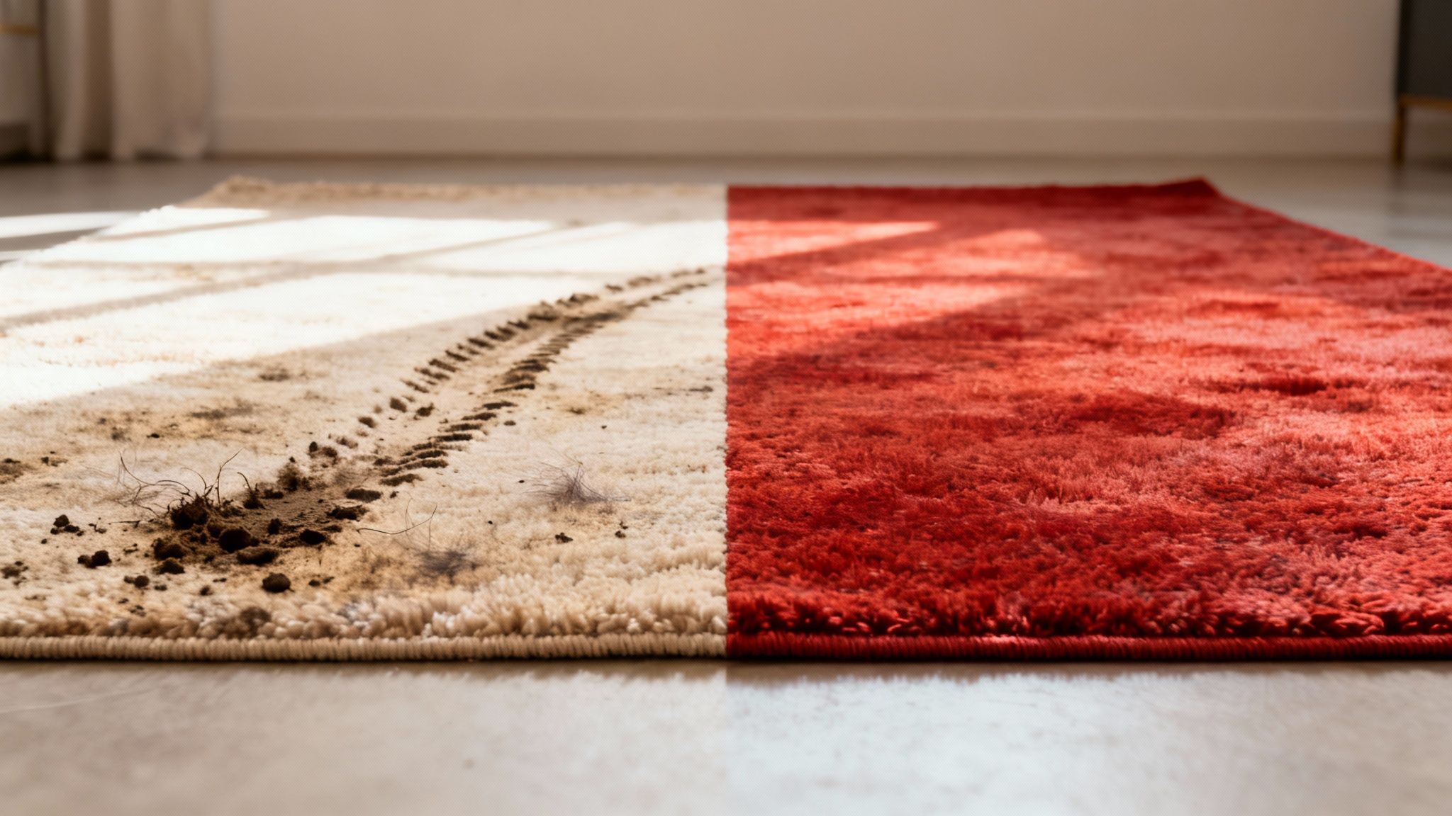 A professional technician carefully steam cleaning a colourful area rug.