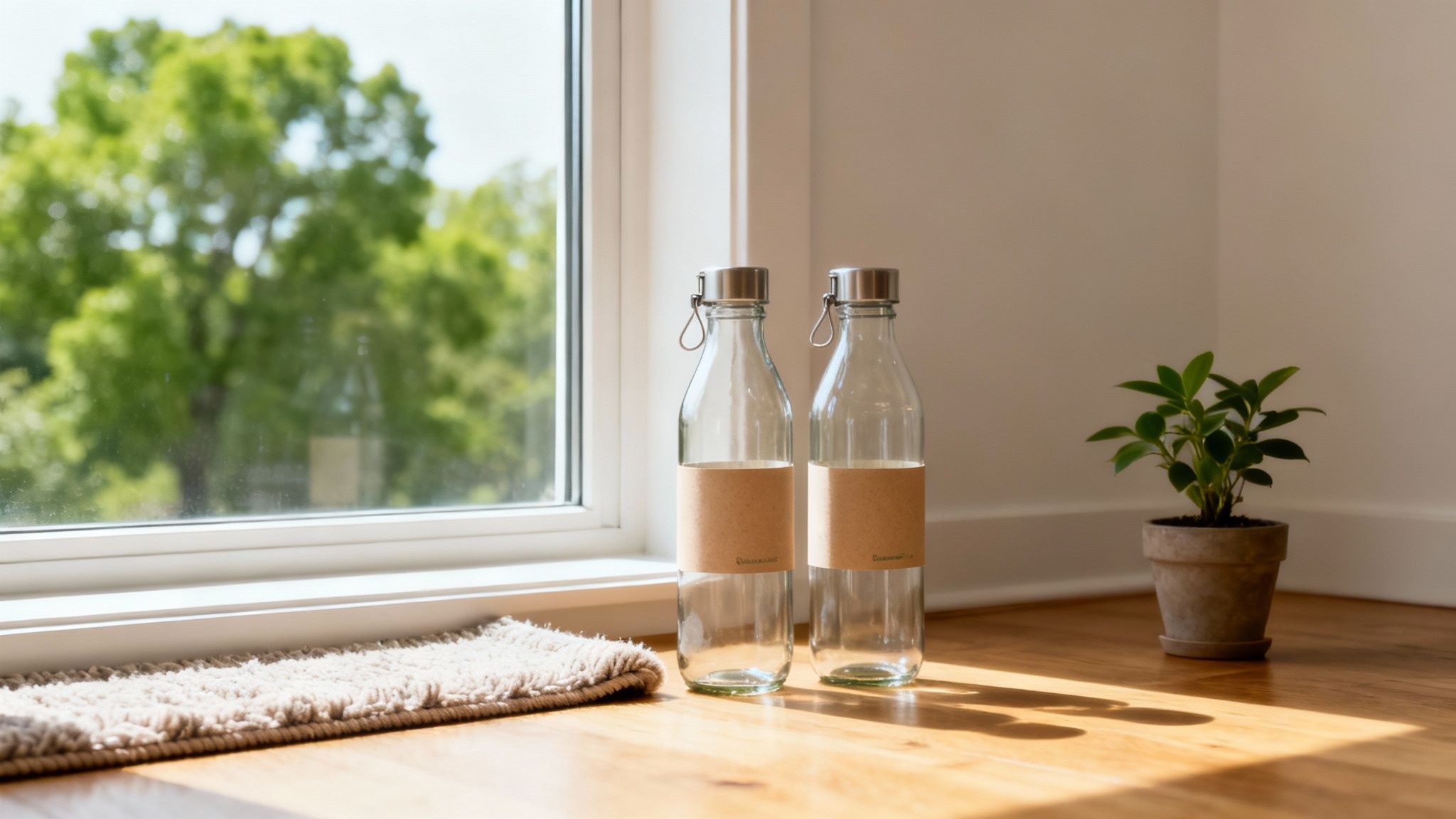 A green leaf resting on a lush, clean carpet, symbolizing eco-friendly cleaning.