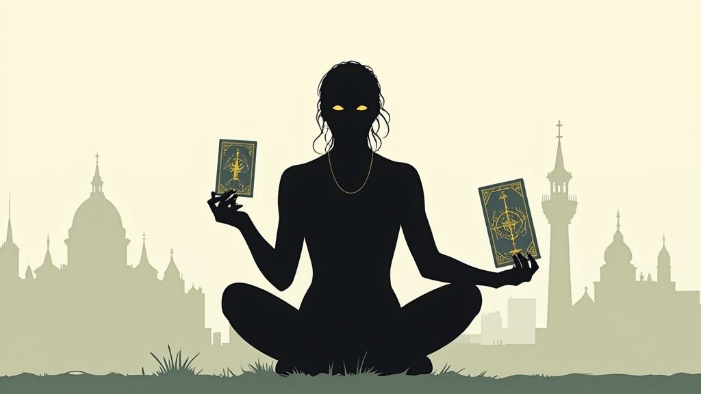 A serene, sunlit path through a lush forest, representing a spiritual journey.