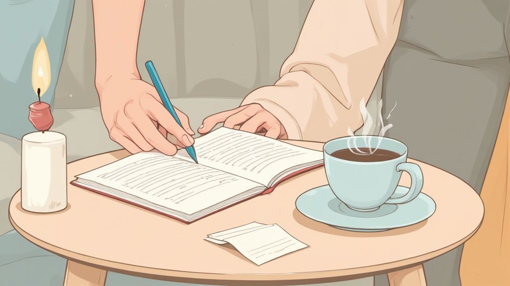 A woman journaling in a calm space, preparing for her psychic reading in Vancouver.