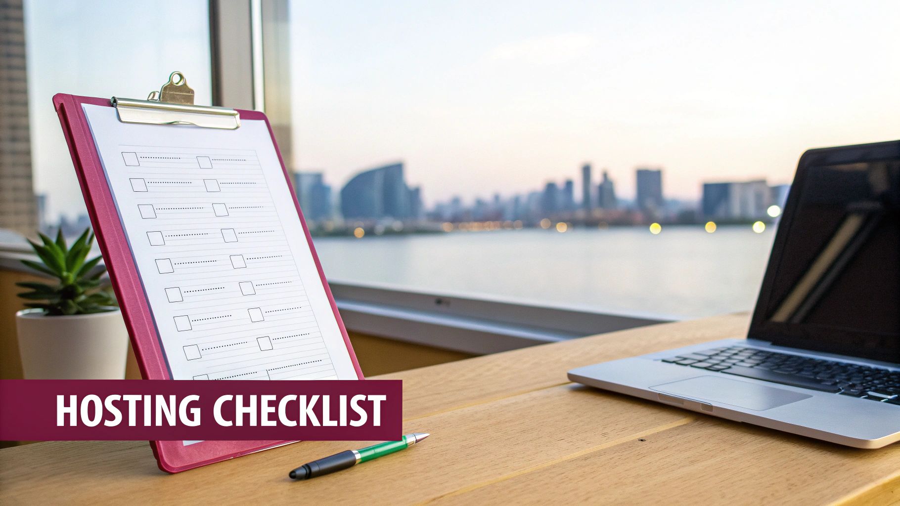 A person ticking off items on a digital checklist displayed on a tablet screen, with server racks in the background.