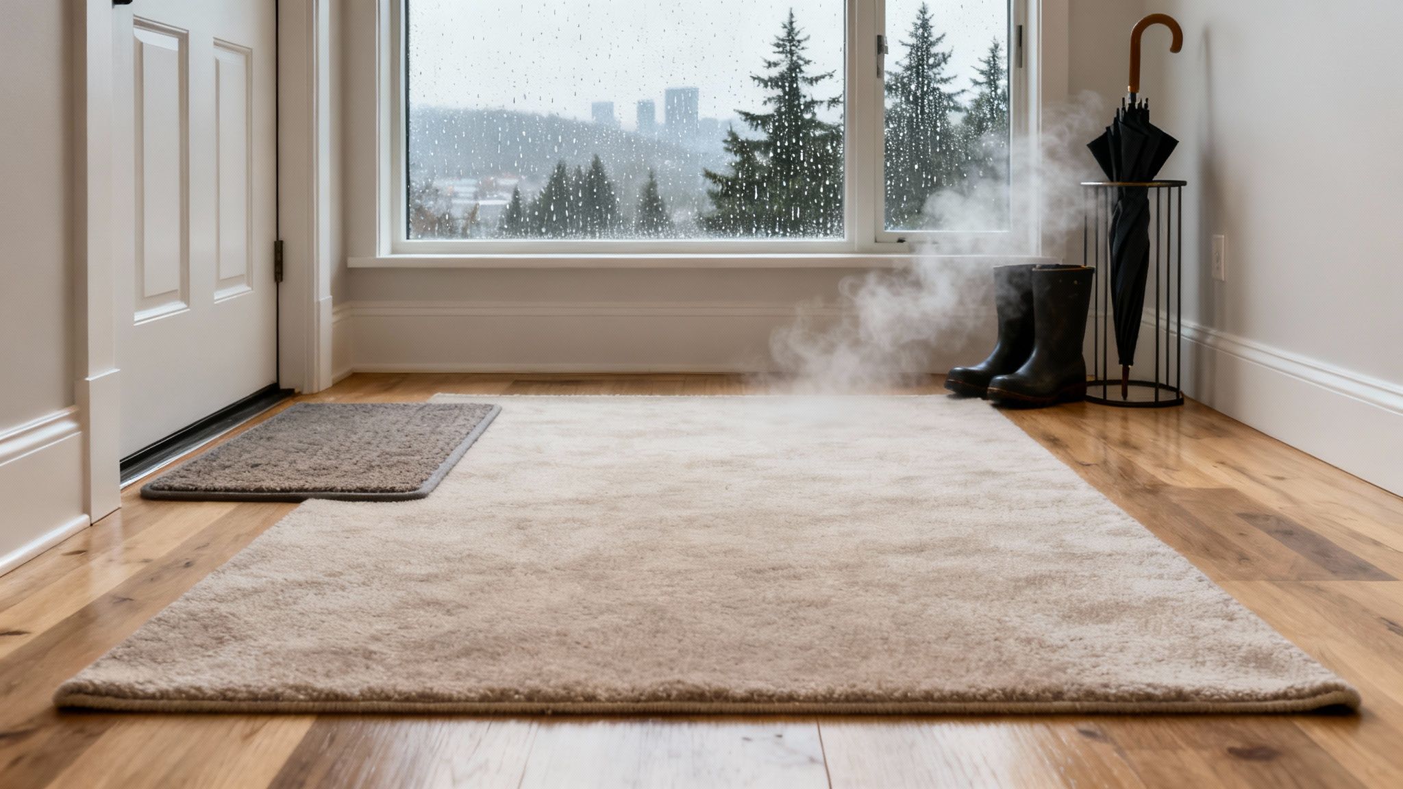 A beautifully clean area rug in a modern Vancouver living room.