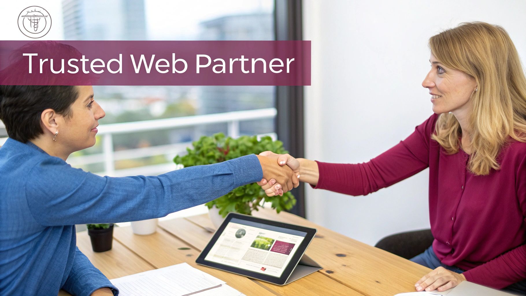 A team of web designers collaborating around a table in a modern Vancouver office.
