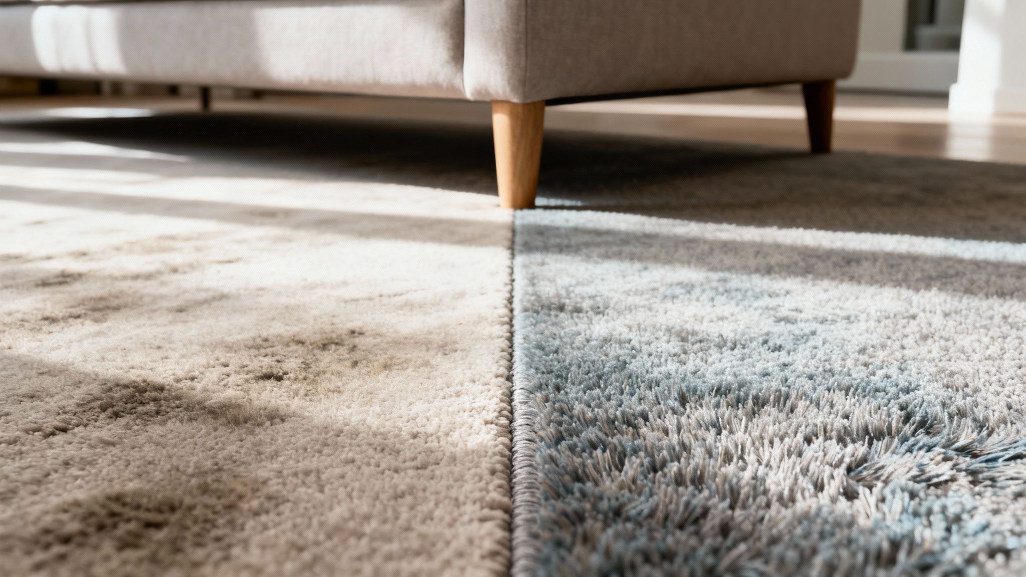 A beautifully clean carpet in a Vancouver home, showing the fibres restored to their original texture.