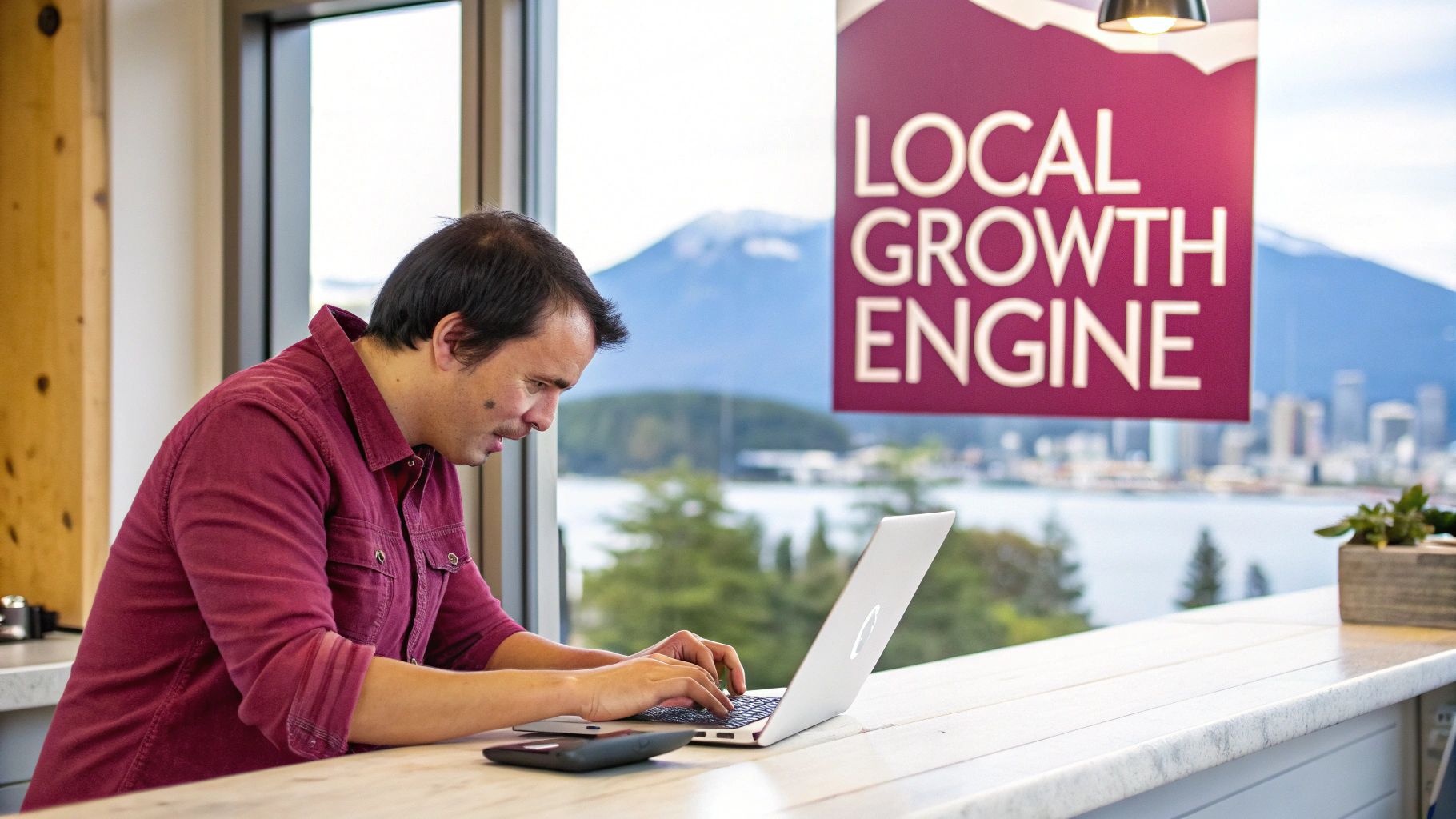 A modern, clean office space with designers working on computers, representing a Vancouver web design agency.