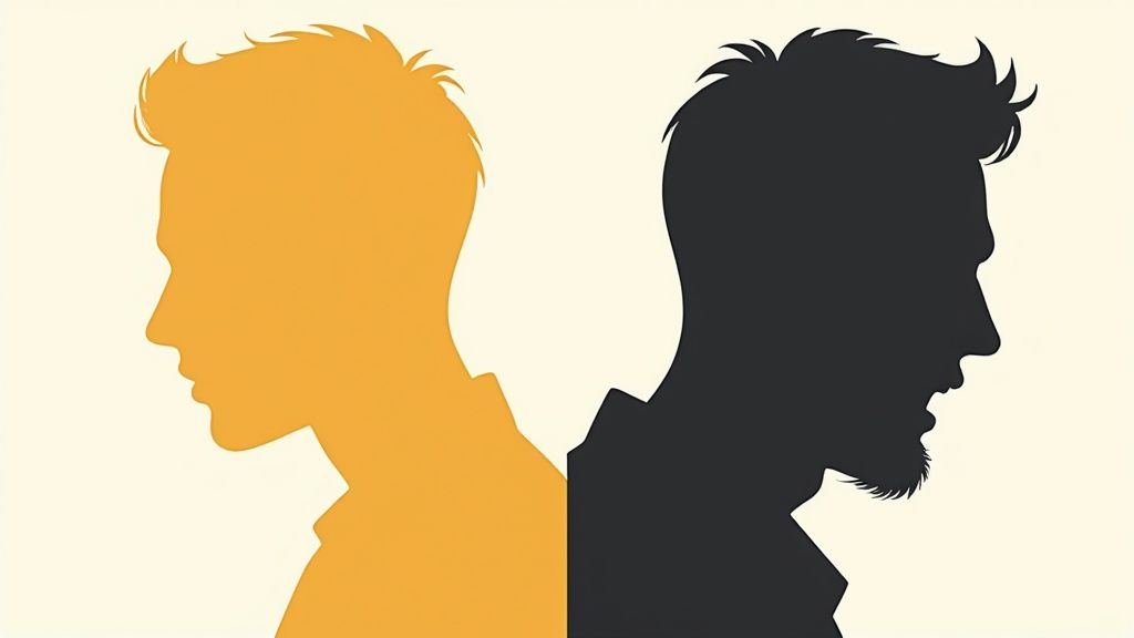 A person stands calmly in a chaotic, blurry environment, with a single, clear path illuminated before them.