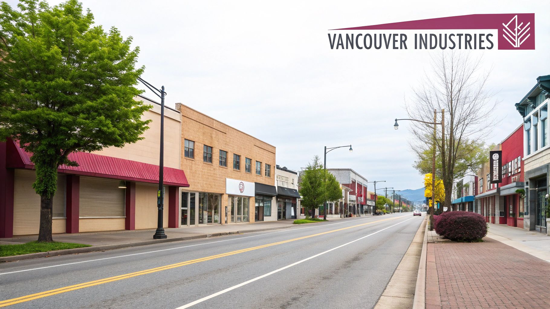A panoramic view of downtown Vancouver's skyline with a focus on commercial and residential buildings.