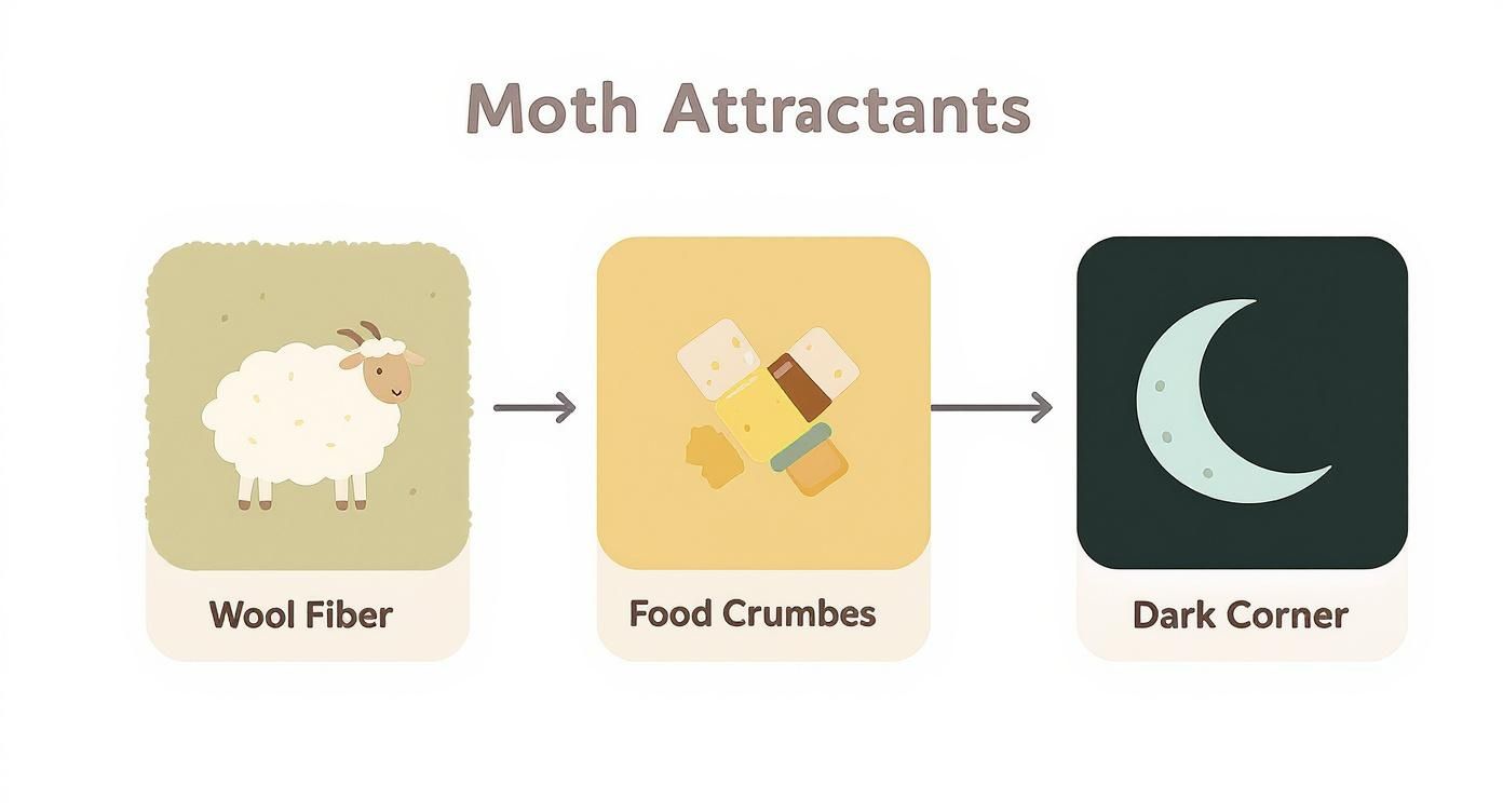 Infographic about moth larvae in carpet