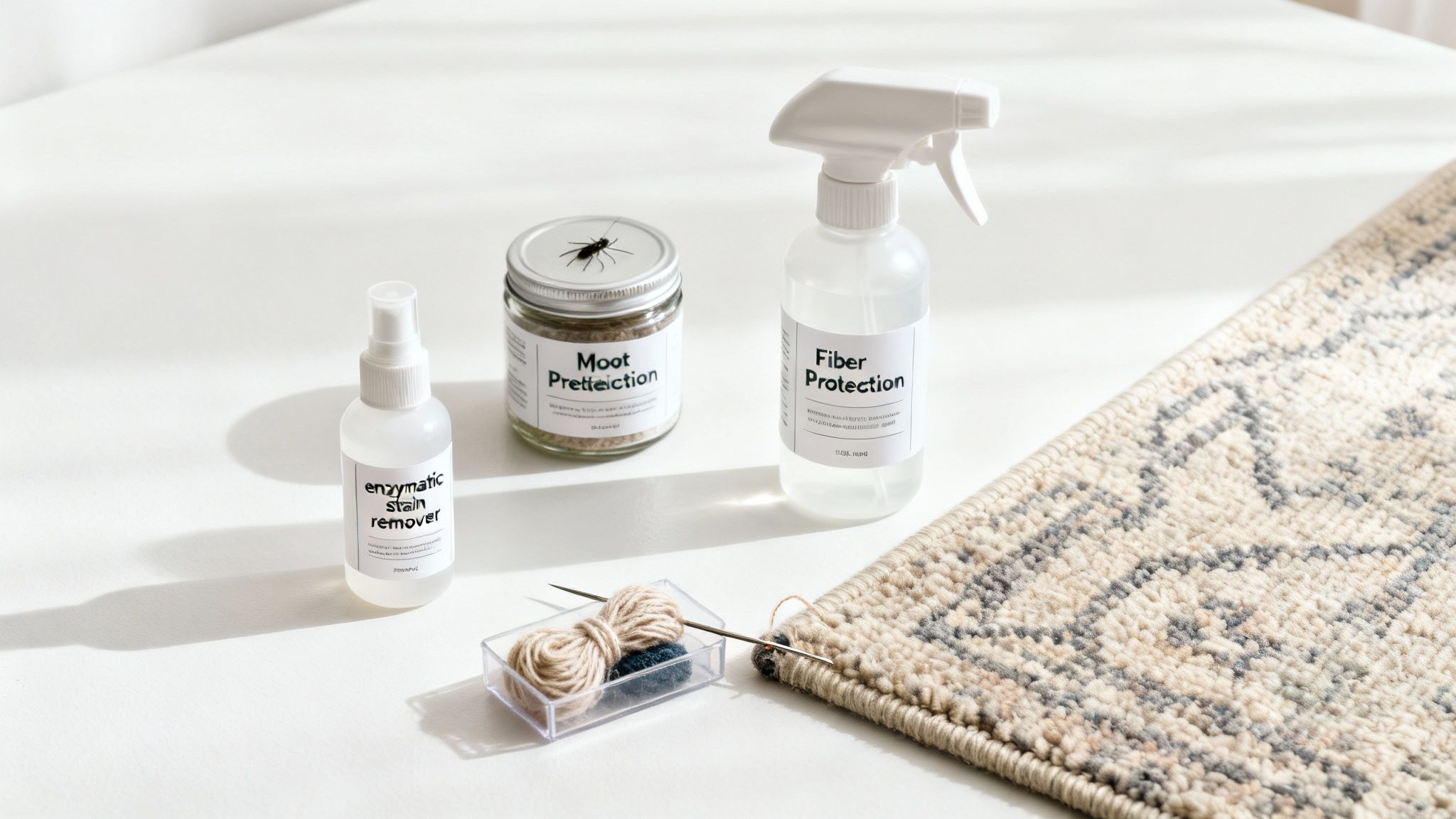 A specialist applying a treatment solution to a Persian rug