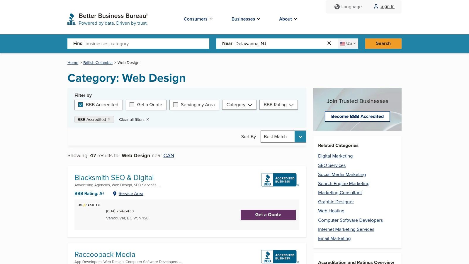 Better Business Bureau (BBB) – BC web design directory