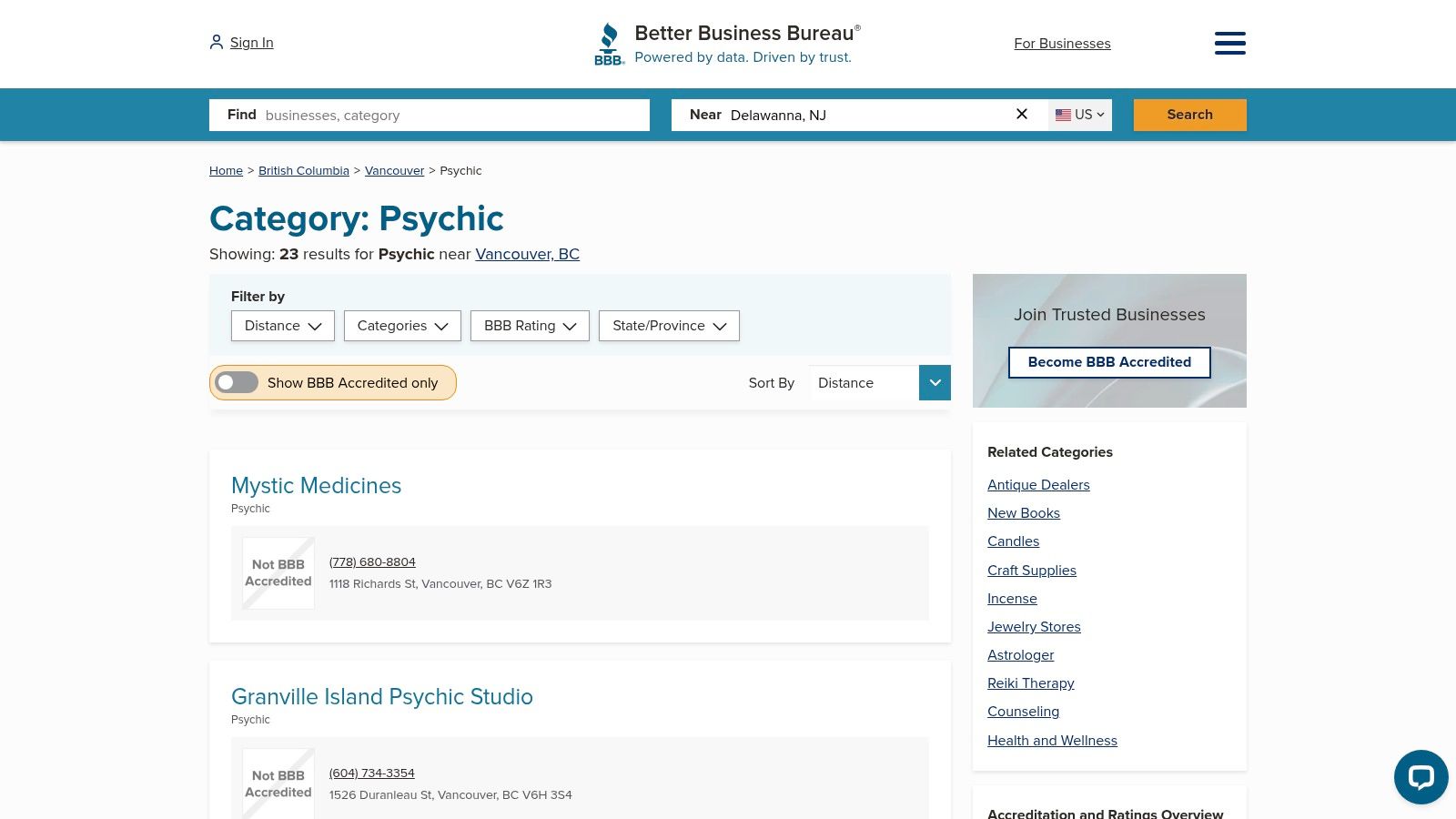 Better Business Bureau (BBB) – Psychics near Vancouver, BC