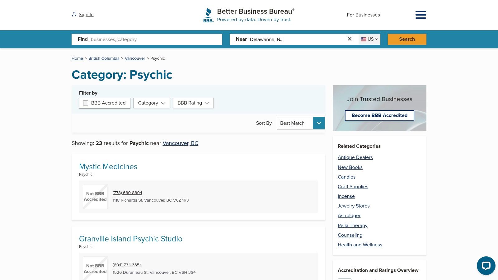 Better Business Bureau (BBB) – Psychics near Vancouver, BC
