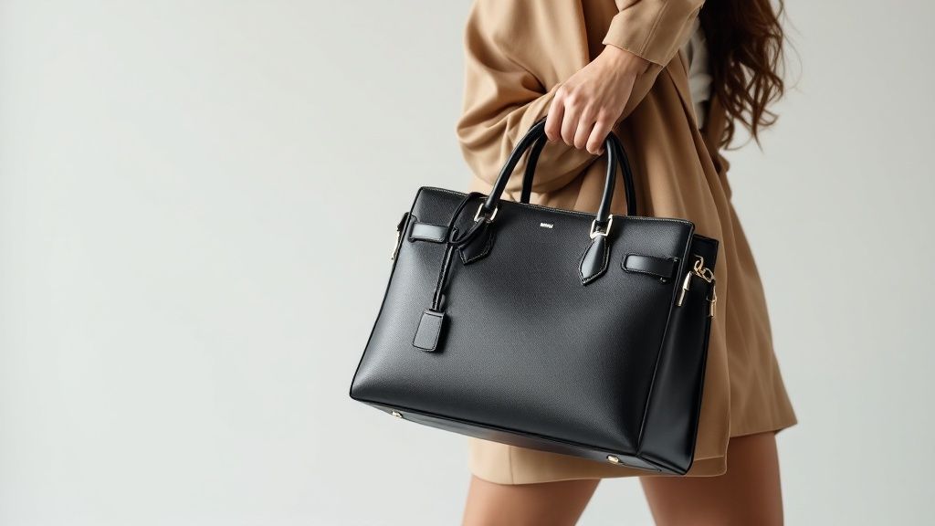 A classic black Hermès Birkin handbag displayed elegantly