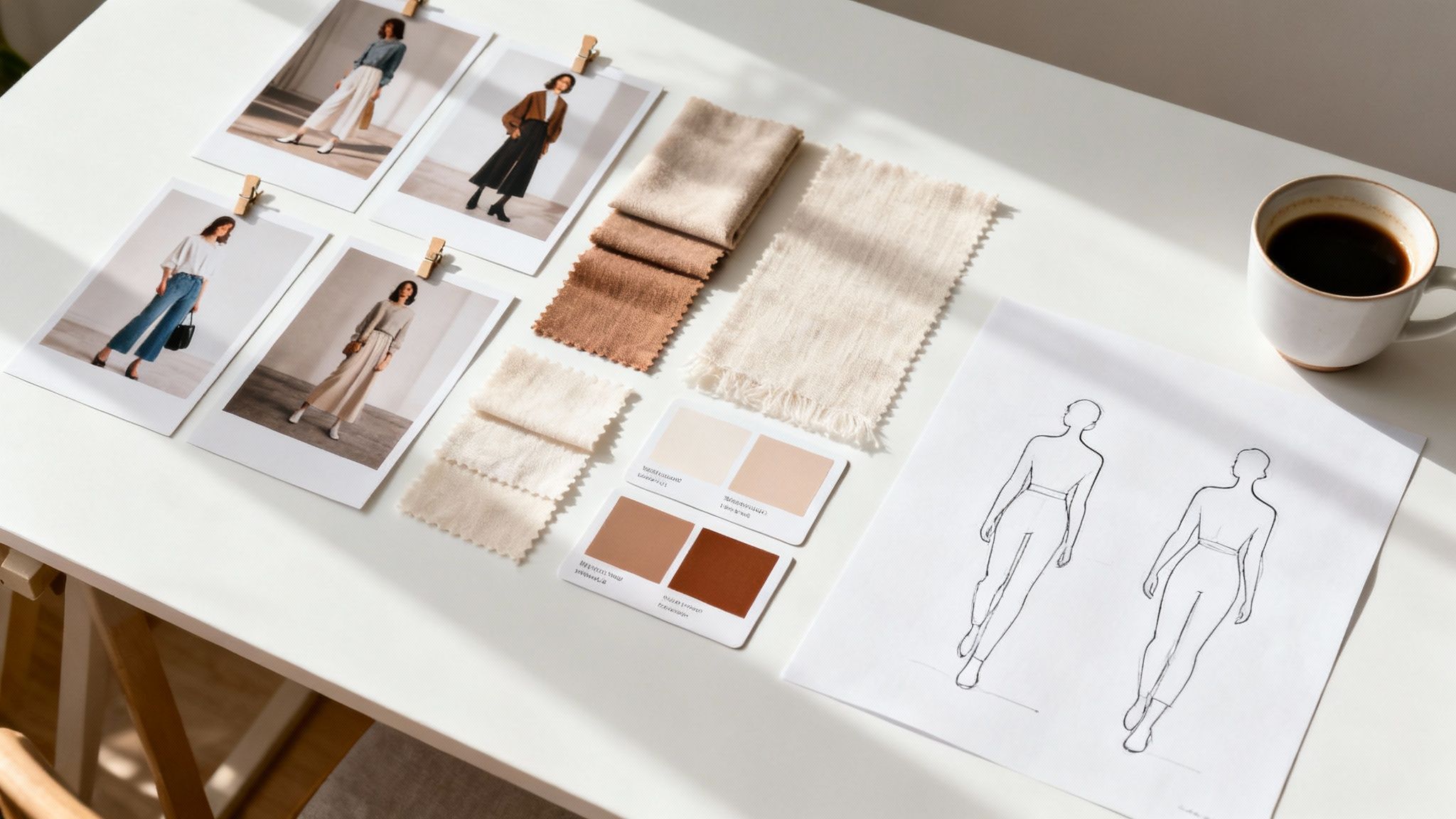 A woman thoughtfully looking at a rack of clothes, planning her capsule wardrobe.