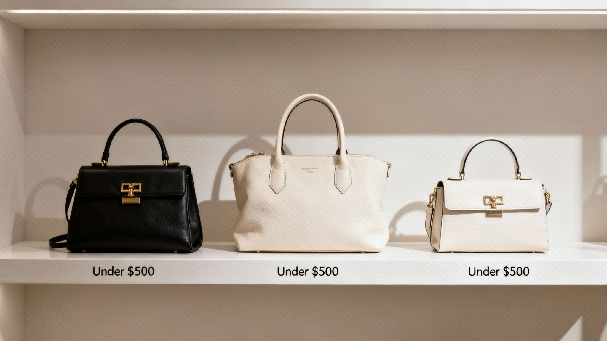 A woman in a stylish outfit holding a chic designer handbag under her arm