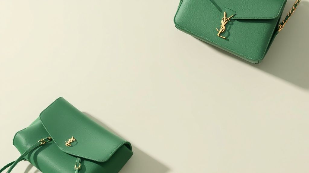 A close-up of a luxurious green handbag made from recycled materials