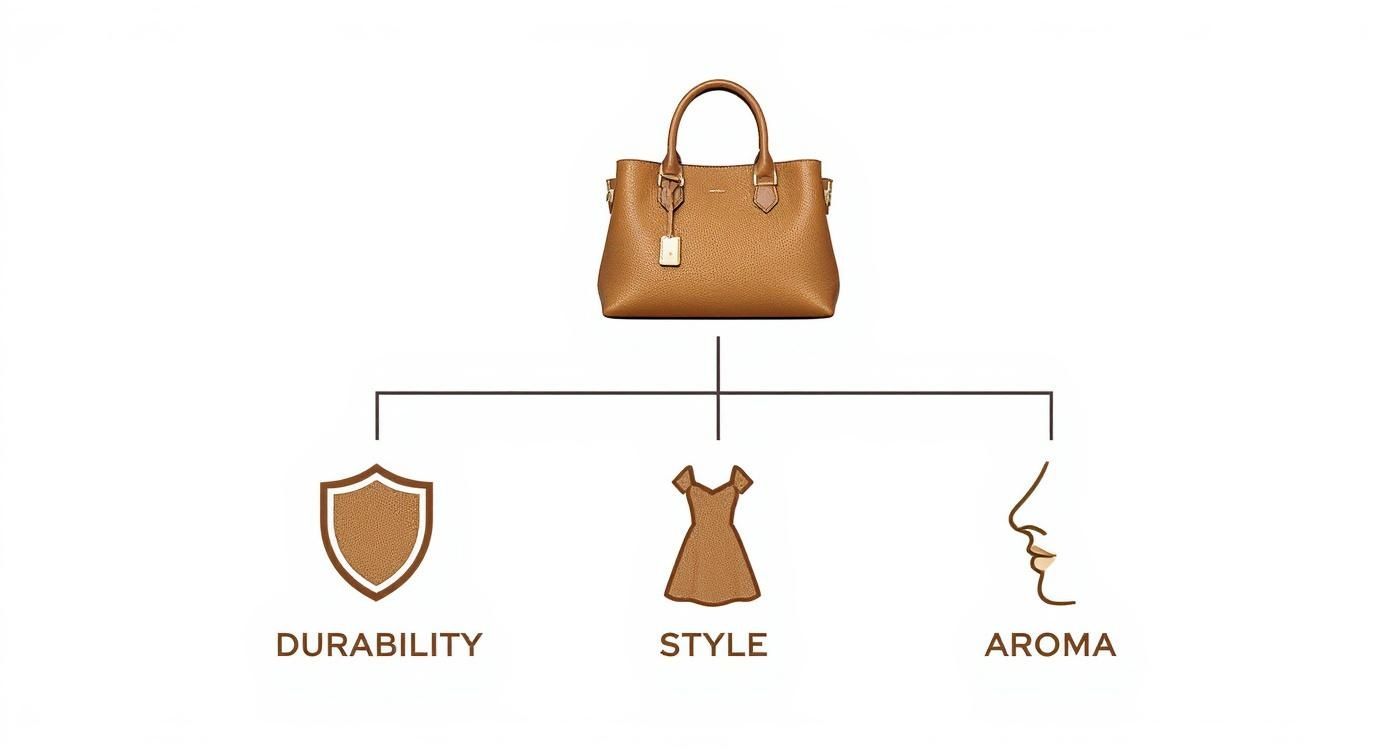 Infographic about real leather women's handbags