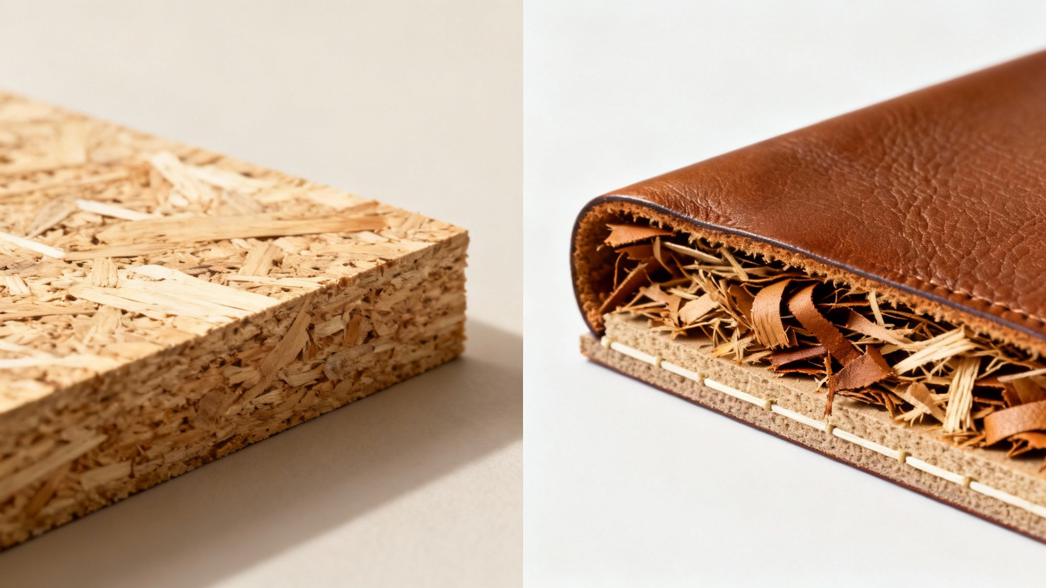 A close-up view of a brown bonded leather handbag, showing its smooth and uniform texture.