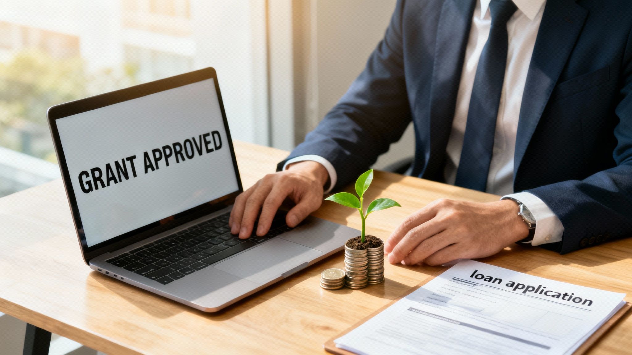 Two professionals shaking hands in a modern office, sealing a contract deal.
