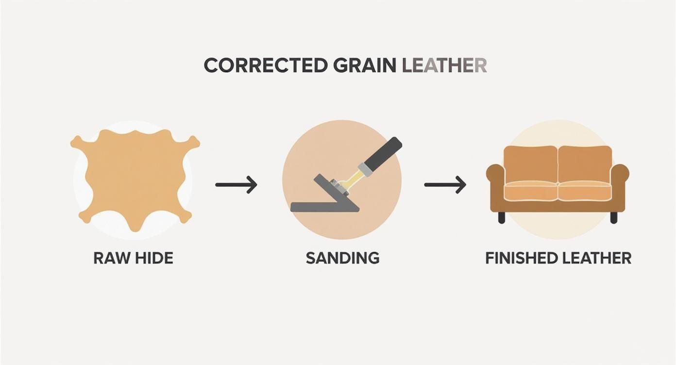 Infographic about what is corrected grain leather