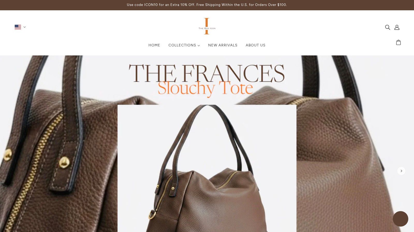 A collection of stylish handbags from The Bag Icon displayed on a white surface.
