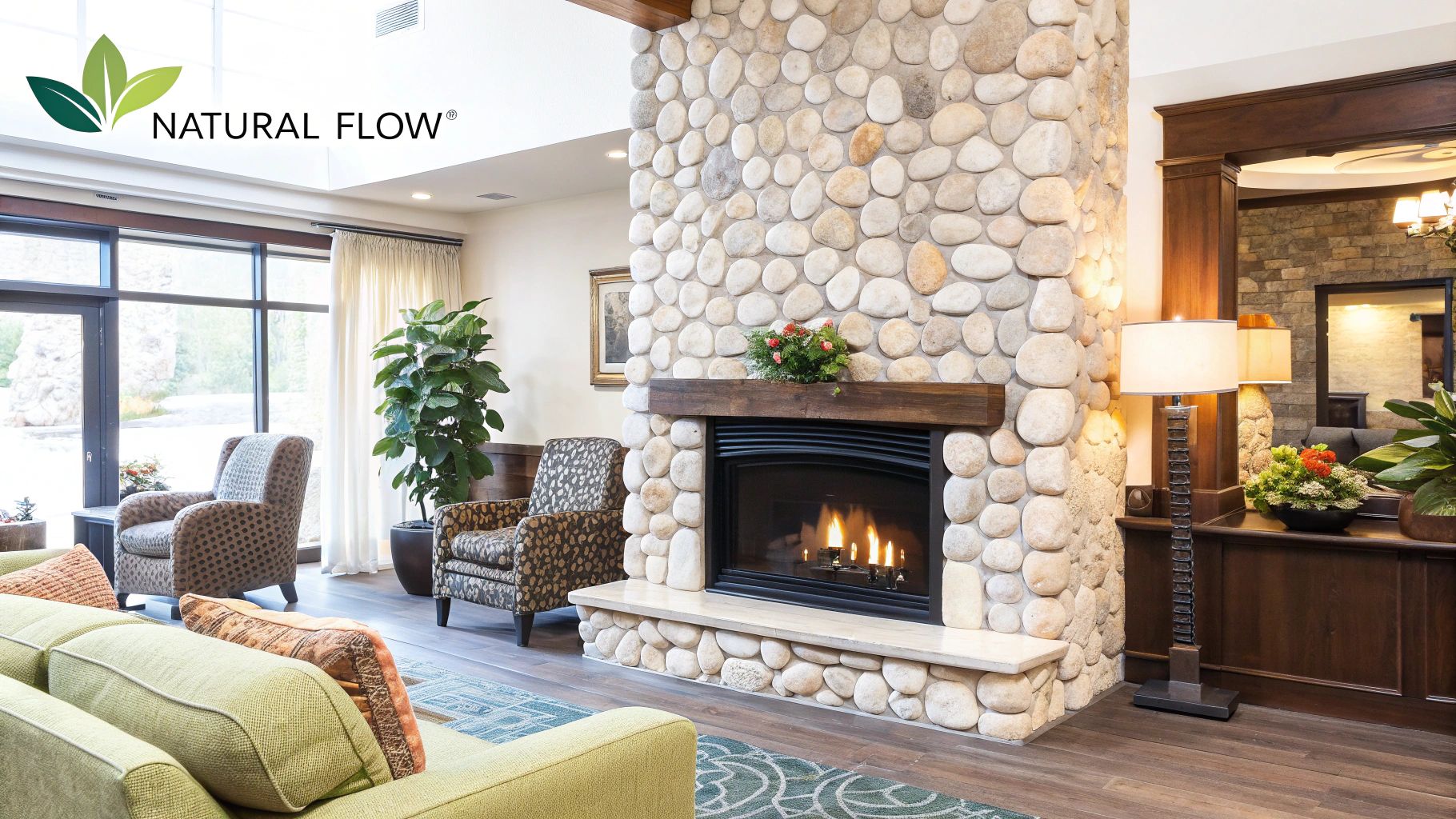 River Rock Veneer Fireplace