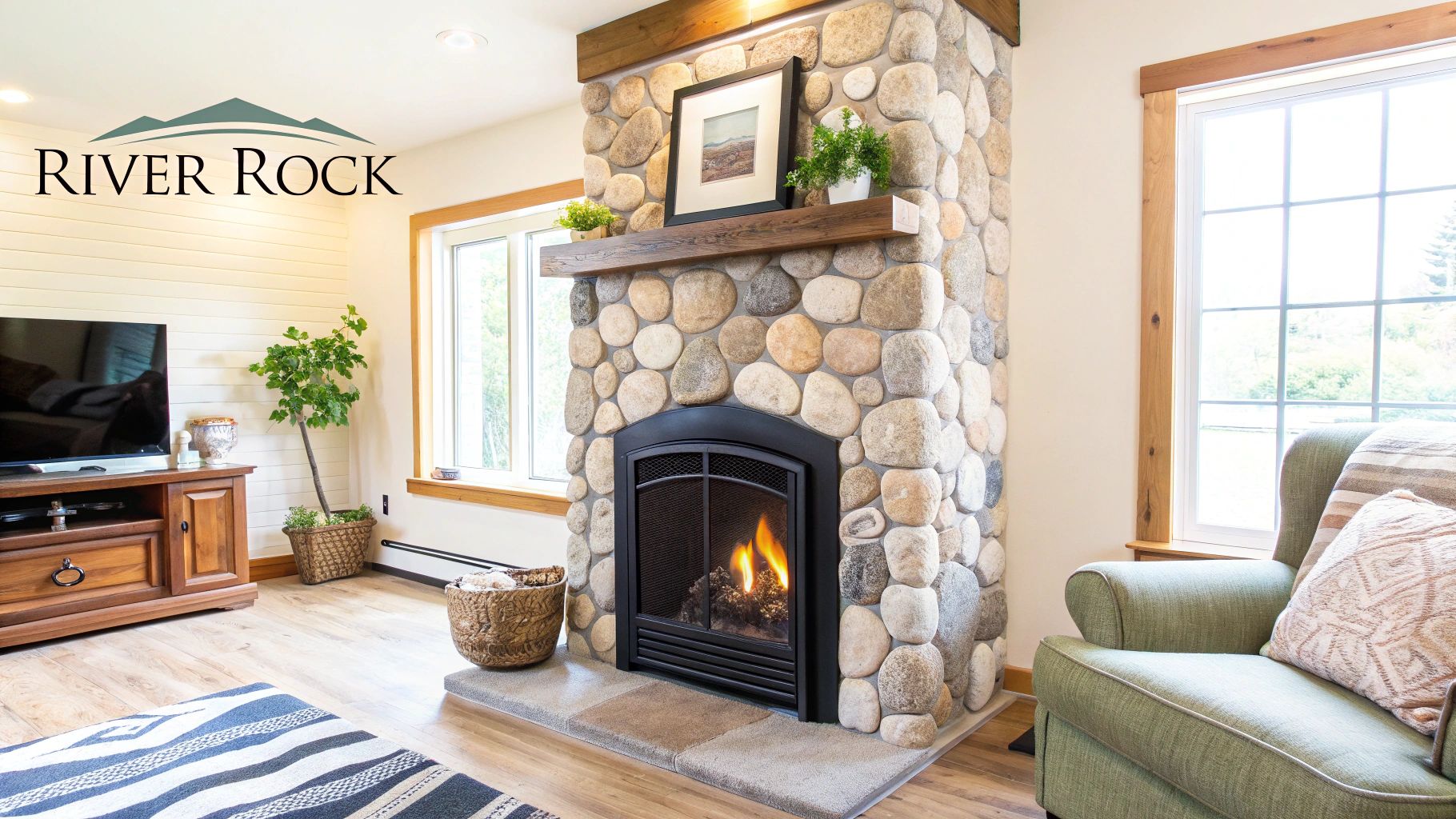 River Rock Fireplace Surround
