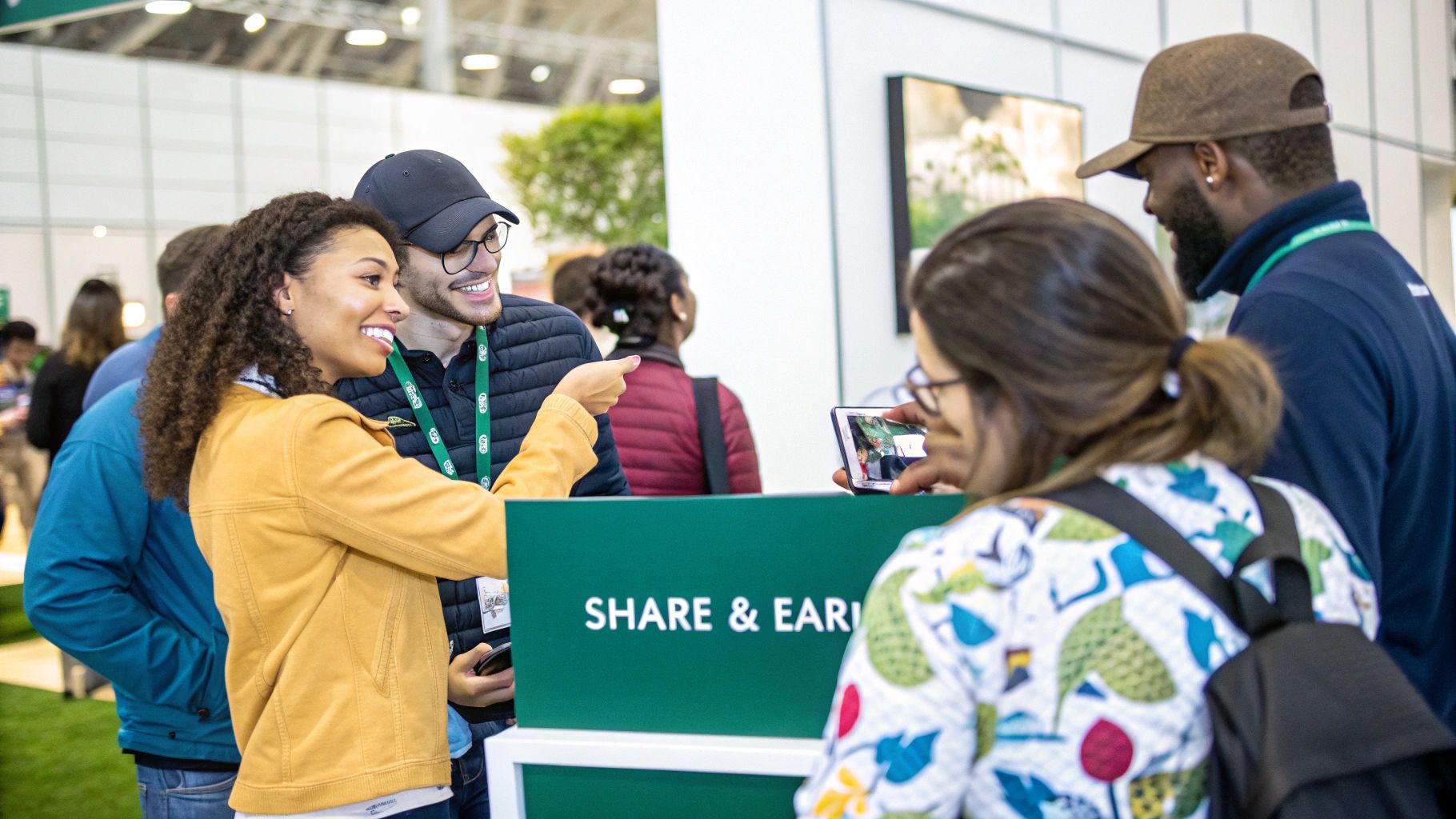 A visual representation of a community and social loyalty program, showing customers engaging on social media, participating in forums, and sharing user-generated content to earn rewards and feel connected to the brand.